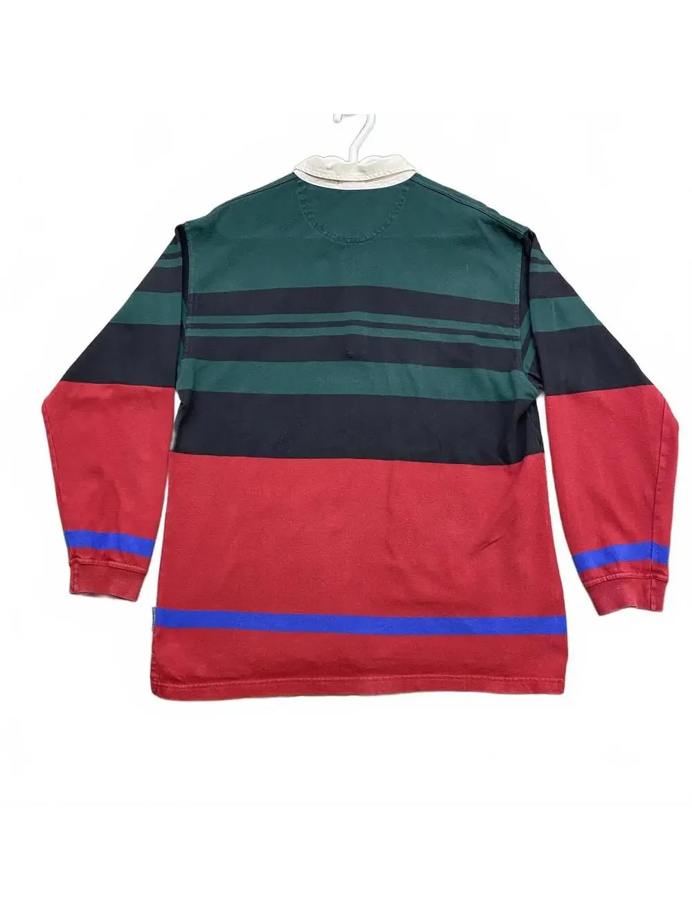 Vintage G.H. Bass & Co. Rugby Polo Shirt Green Navy Red Striped Men's M - Picture 2 of 7